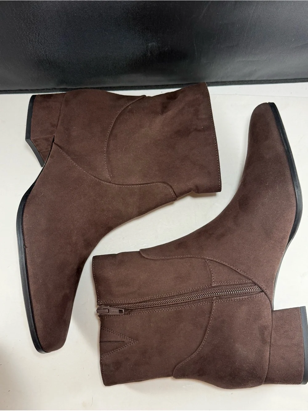 New Size 10 universal thread Brown Suede-like Ankle Boots Classic Zip 1.75 heel
